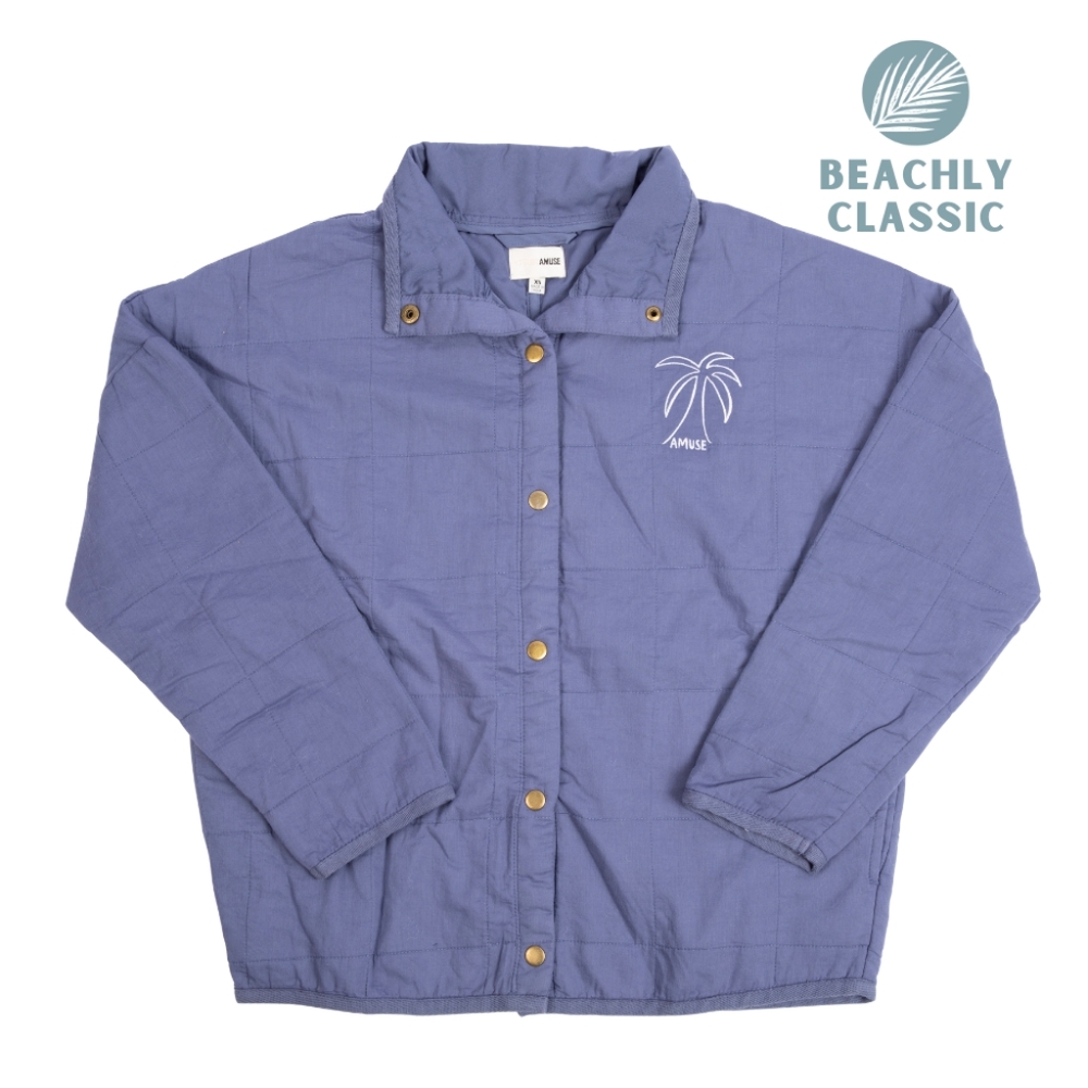 Amuse Society Quilted Snap Button Coat Cotton Outer Blue Size L/XL NWT
